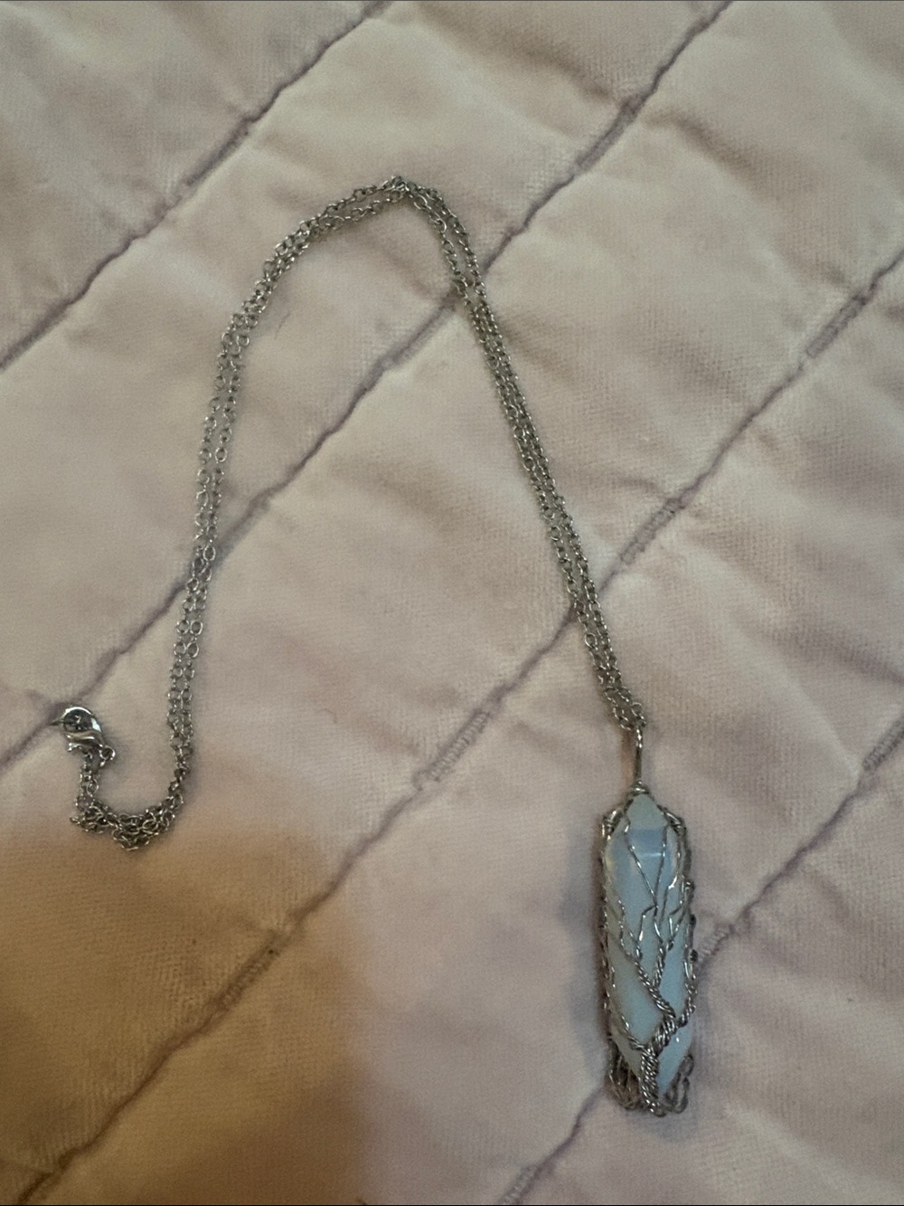 Silver-Chain Blue Stone Pendant Necklace - Women Jewelry